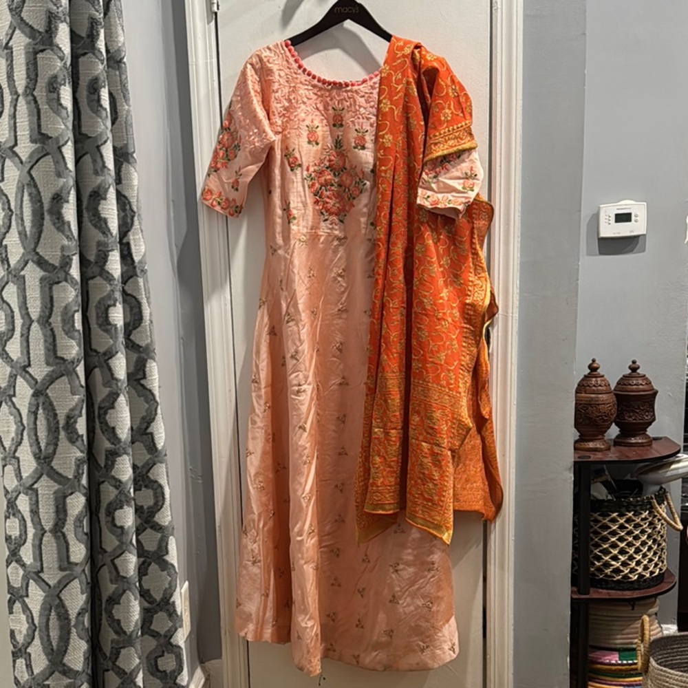 Peach and Orange Embroidered Anarkali Dress (Indian/Pakistani)